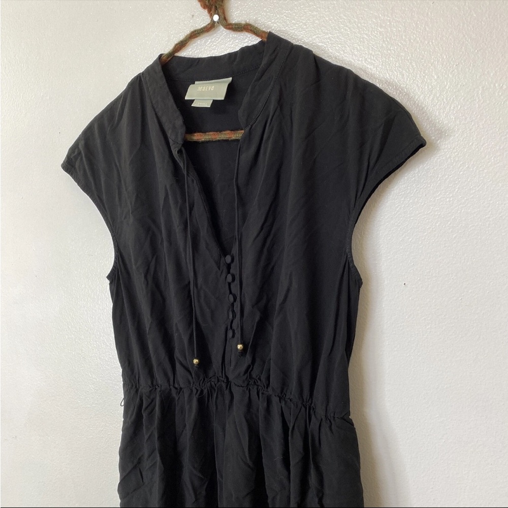 Anthropologie Maeve Odilia Black Button Tie V-neck Mini Dress Size Small
